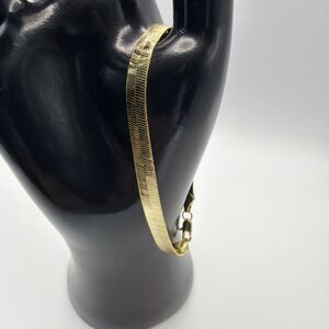 14K Yellow Gold Plate/Brass Herringbone Chain 6mm Wide Chain Bracelet 8 Inch
